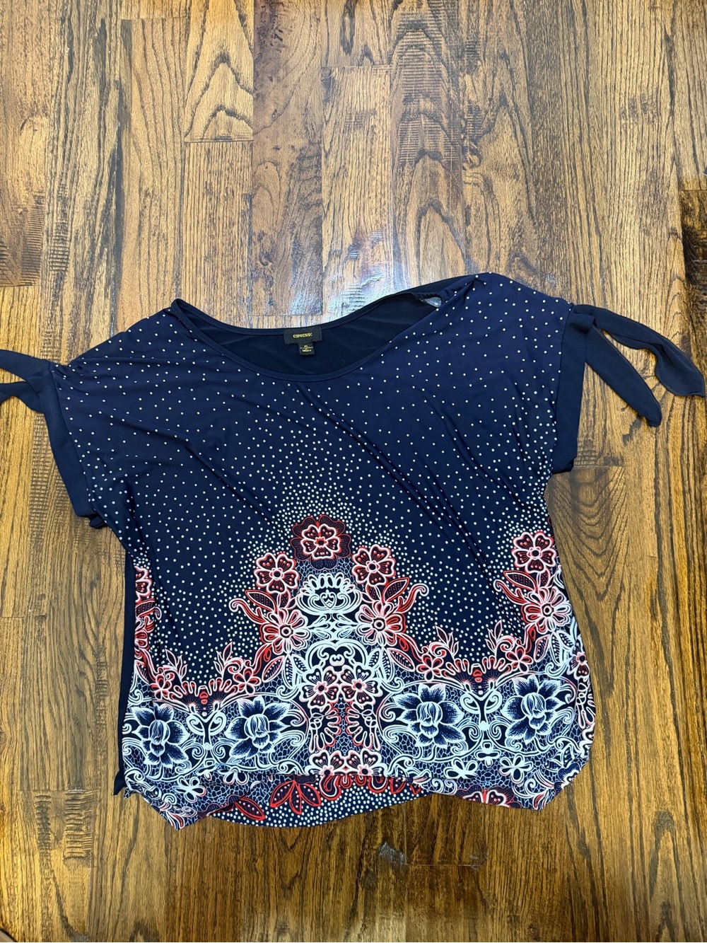 Women's Navy Floral Border Tie-Sleeve Tunic - Blue/Red/White
